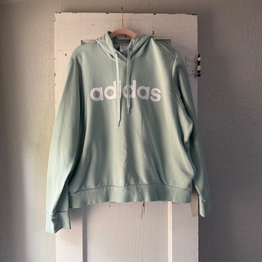 Adidas Womens Mint Green Logo Pullover Hoodie Sweatshirt Plus Size 3X